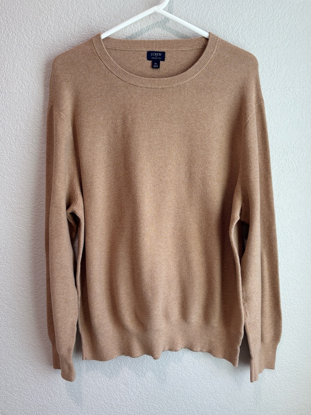Men’s J. Crew 100% Cotton Crew Neck Tan Camel Sweater Size XL
